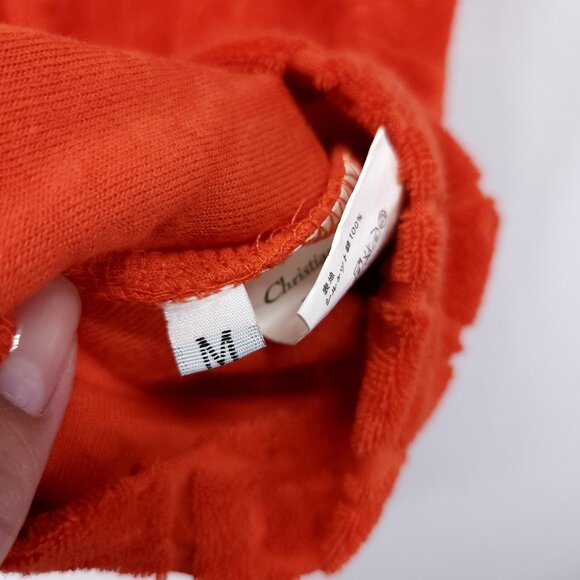 Dior Oblique Jacquard T-Shirt Womens Medium Orange Terry Crew Neck Cotton - Picture 6 of 14